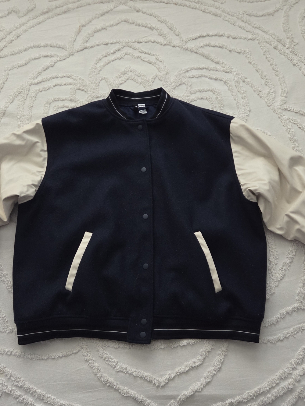 Men's Navy and Cream Varsity Jacket